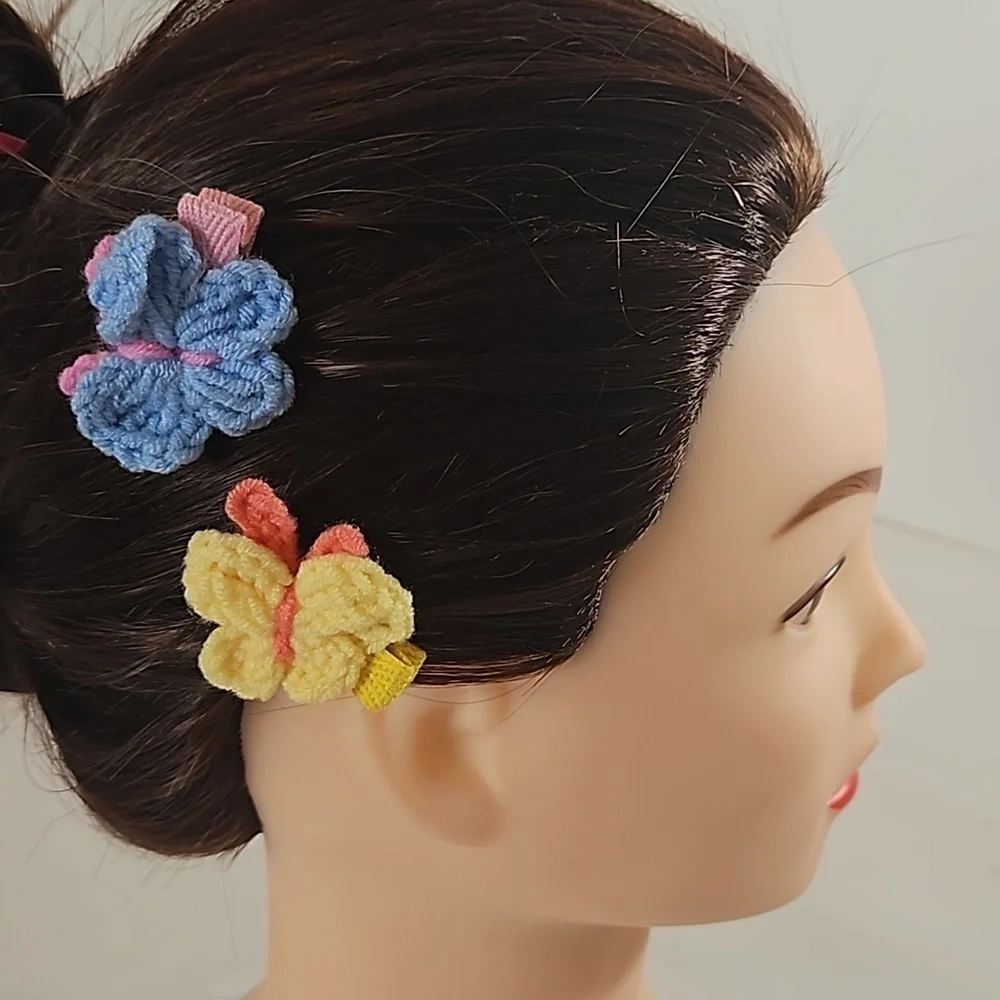 Hand Crafted Hand Knit Crochet Butterfly Hair Clip blue-yellow 1